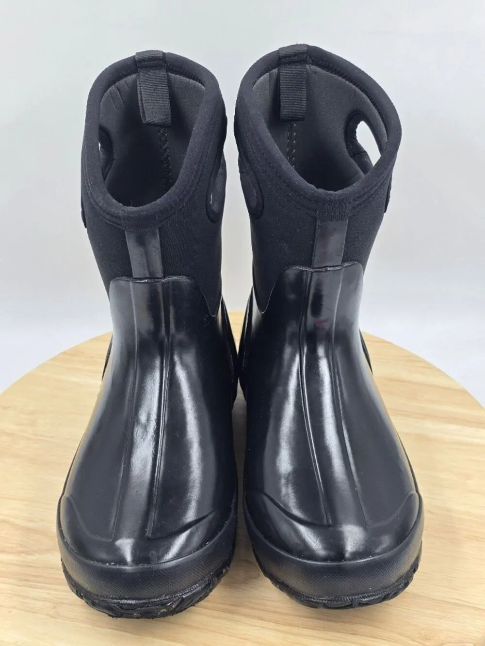 Womens Bogs Classic Mid Handle Black Rubber Waterproof Winter Insulated Boots 7